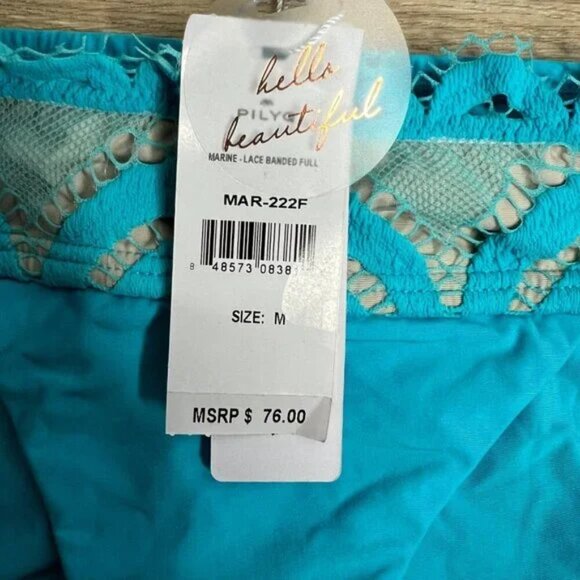 NWT Pilyq Marine Banded Lace Bikini Bottoms Cheeky Low Rise High Thigh M - Picture 4 of 10